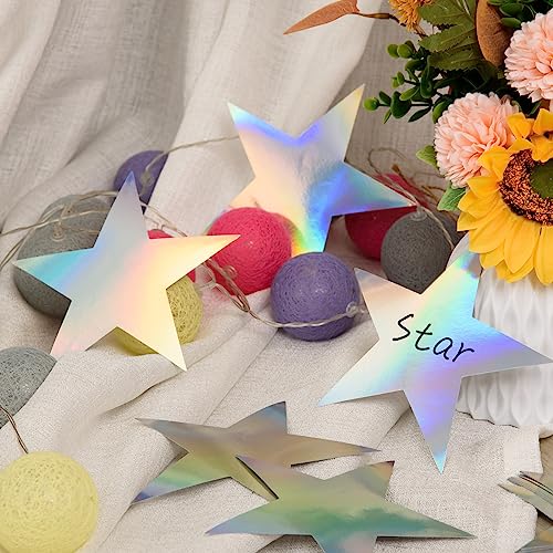 Image of 120 Pieces Iridescent Stars Cutouts Double Printed Star Cutout Aluminum Foil Paper Star Confetti Cutouts 6 Inch Large Glitter Stars Decoration for Bulletin Board Wedding Holographic Party Supplies