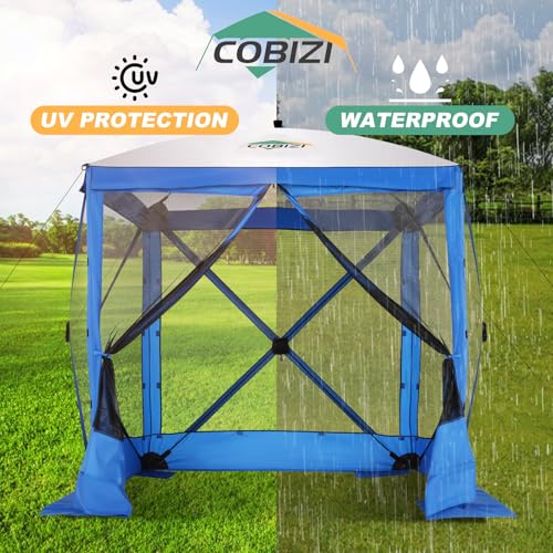 Image of COBIZI 6x6 FT Pop up Gazebo, Popup Canopy Tent, Waterproof Screened in Gazebos,Portable Outdoor Small Screen Tents Sun Shelter,carpas para Patio for Camping, Garden and Backyard,Blue