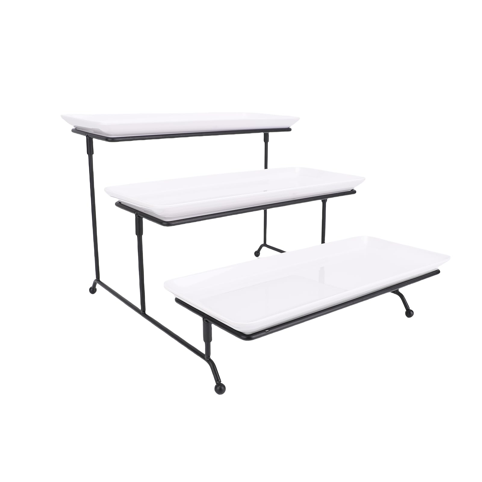 Soporte para servir de 3 niveles con bandejas de porcelana y marco de metal apilable, apto para lavavajillas, ideal para bodas, fiestas, hogar, comedor y decoración de gant