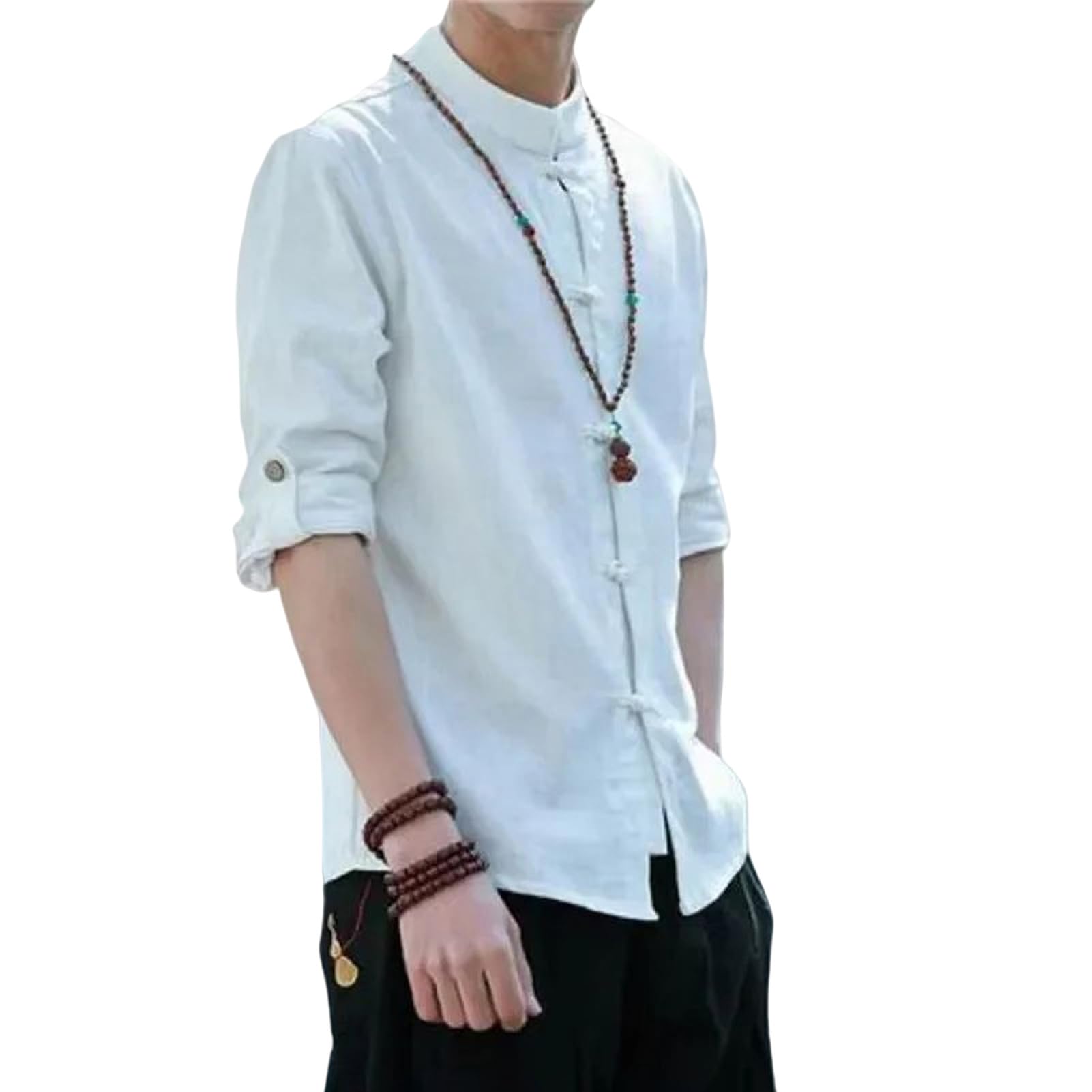 Camisa de verano con botones y nudo de lino para hombre, estilo callejero, estilo japonés, estilo tradicional