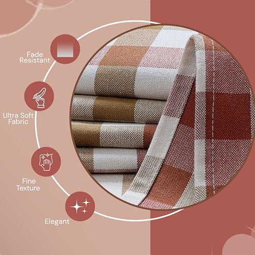 Image of Multi Checkered Dish Towels 12 Pack, 18x26 Inches, 100% Cotton Kitchen Cloths, Quick Drying Wash Rags, Reusable & Absorbent, Washable Towels for Cleaning, Cooking - Rust, Tan, Natural