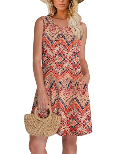 Image of OFEEFAN Womens Pleated Front Tank Dresses Fashion Spring Sleeveless Pockets Sundress Casual Summer