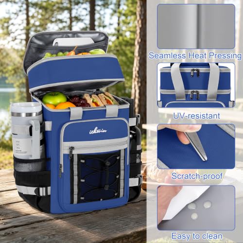 Image of Cooler Backpack Insulated Cooler Bag for Men & Women | 40 Cans Insulated Picnic Backpack with 2 Leak Proof Compartments for Picnic, BBQ Camping, Beach, Hiking, Blue