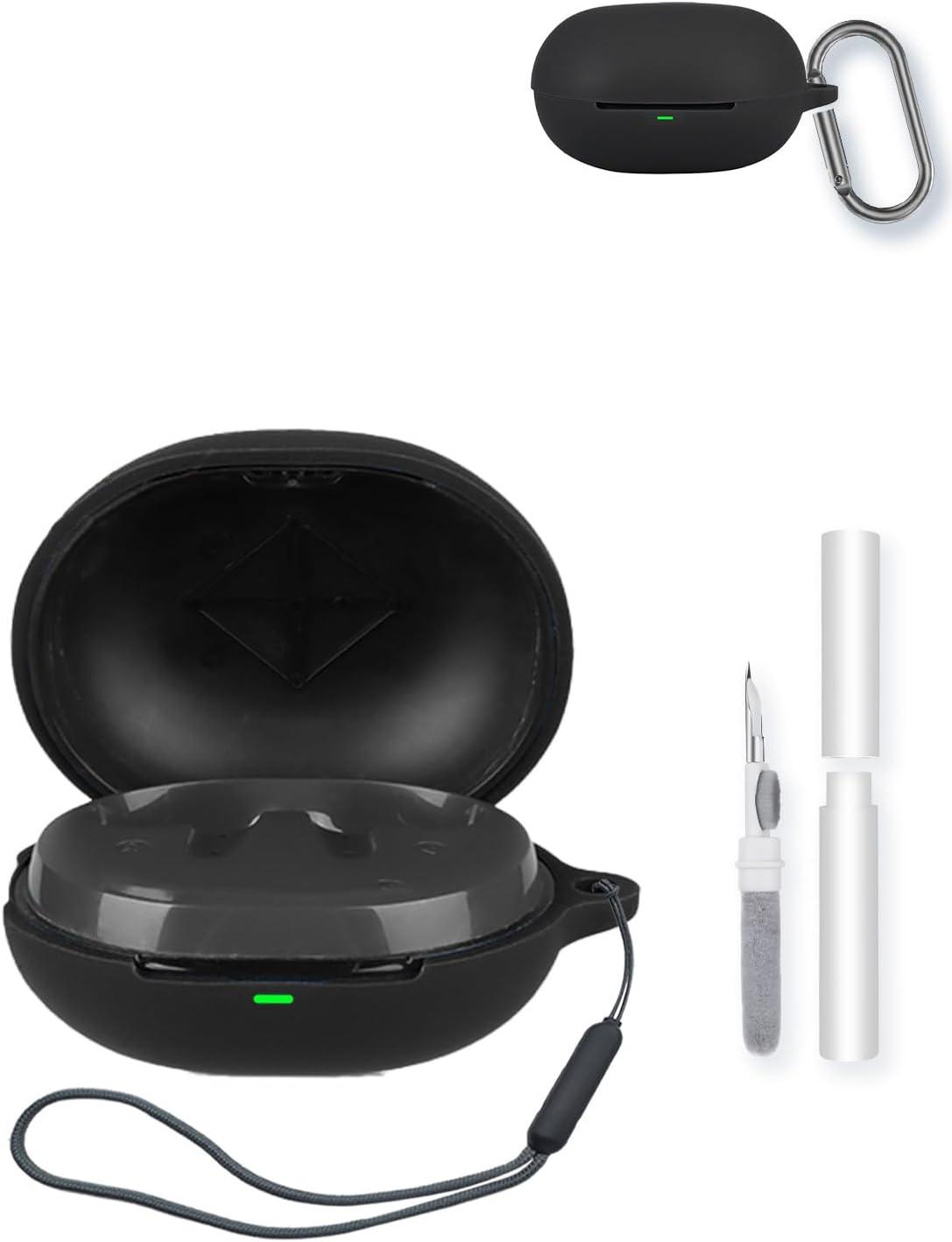 Case for SoundPEATS C30 Earbuds,Soft Protective,BOVUGAC Silicone Case Cover with Keychain & Cleaning Kit & Lanyard for SoundPEATS C30-Black