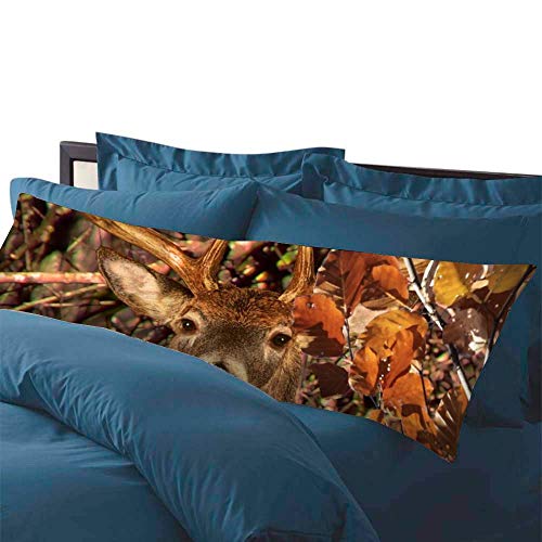 Yilooom Buck Head In Camouflage White Tail Deer Body Pillow Cover Pillowcases With Envelope Closure Double Sided Body Pillow Cases 20" X 54" #TOP2