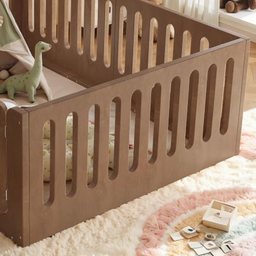 Image of Bellemave Full Montessori Floor Bed Frame,Brown