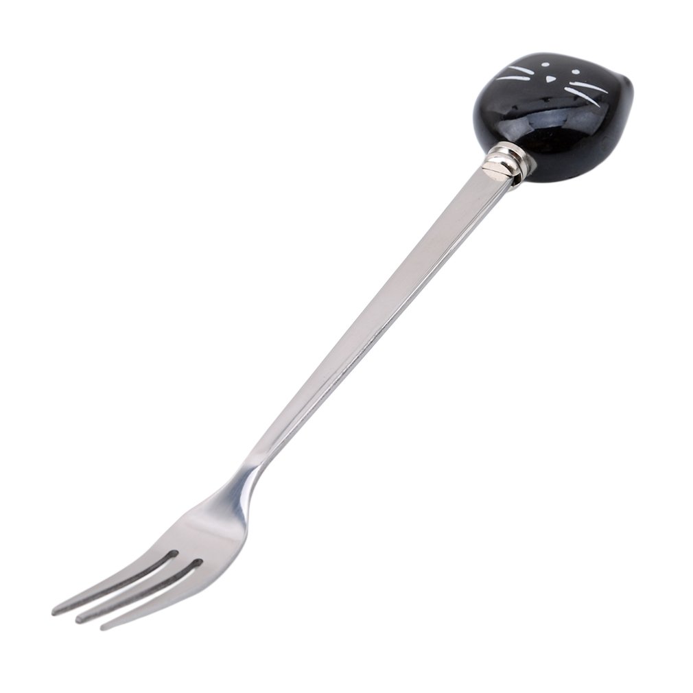 Lalang Black Stainless Steel Cat Fork Dinner Table Forks For Fruit Salad Dessert (Black)