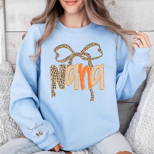 Personalized Mama Leopard Print Sweatshirt, Custom Name Fall Crewneck with Bow and Bold Letters, Apparel2