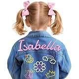 Cryphart Personalized Embroidered Denim Jacket with Name, Custom Jean Jacket for Kids, Outerwear Jackets Clothes, Customized Toddler Baby Clothes, 1-10 Year Old Girls Boys Birthday Christmas Gifts