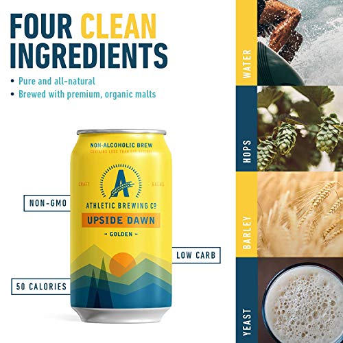 Athletic Brewing Company Craft NA - 12 Pack x 12 Fl Oz Cans - Upside Dawn Craft Golden - Low-Calorie, Award Winning - Subtle Aromas with Floral and Earthy Notes