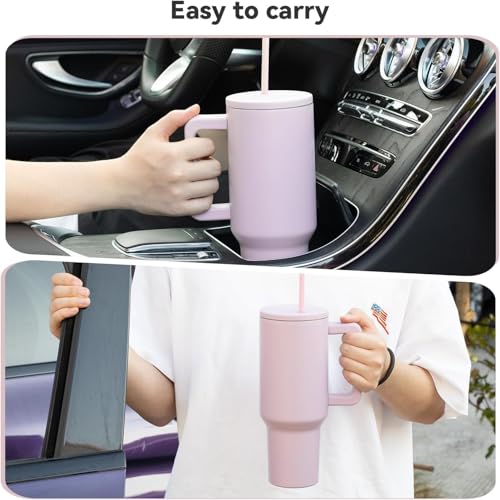 Image of Personalised with Your Name, 1200ml Tumbler with Straw-Handle-Stainless Steel Double Wall Insulated Cup | Leakproof Sipper Mug for Hot-Cold Drinks |Coffee - WaterTumbler (Purple Custom)