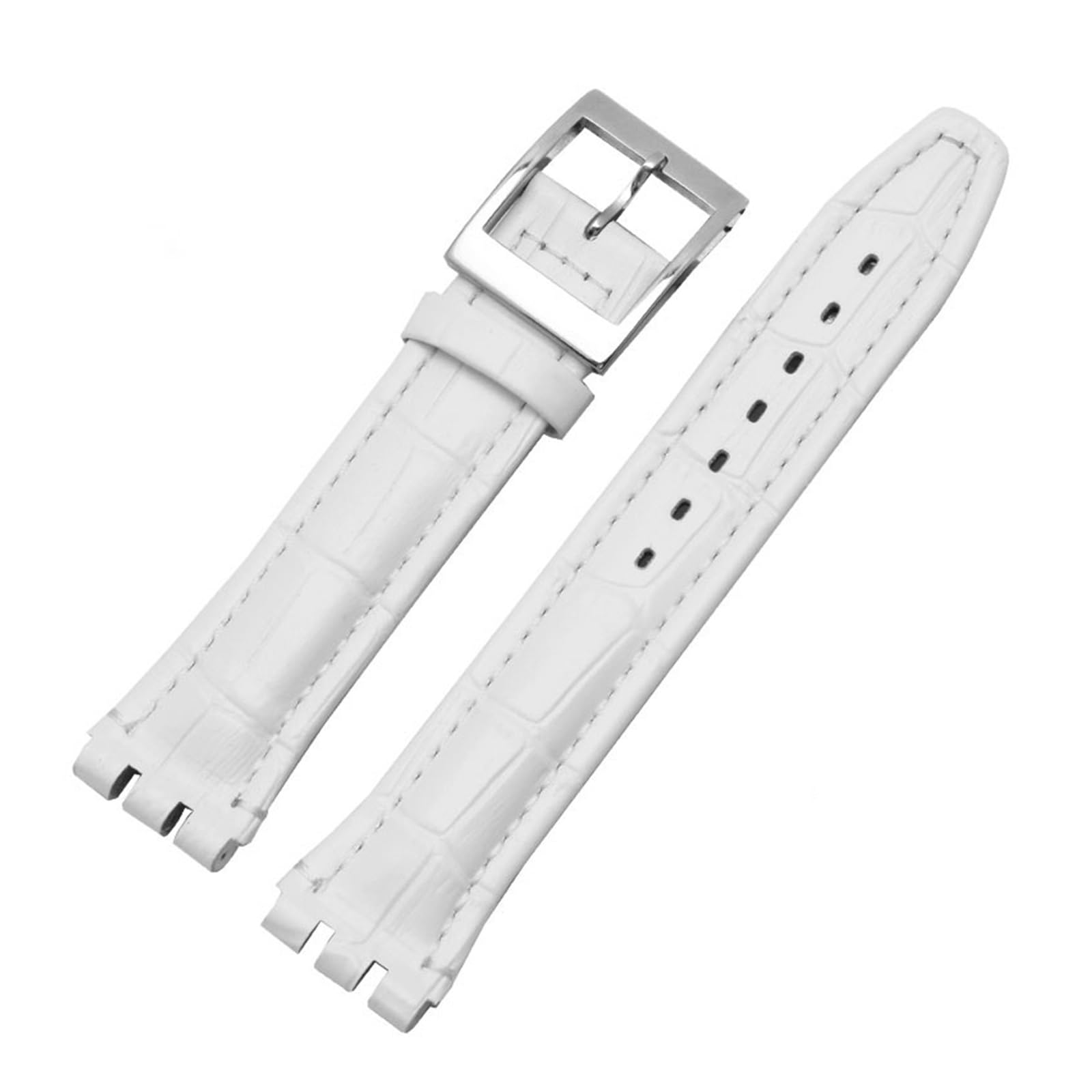 Wahre White Silver Clasp Fit For Swatch Watchband Genuine Leather Strap 17Mm 19Mm Alligator Pattern Leather Belt With Stainless Steel Buckle(,17Mm)
