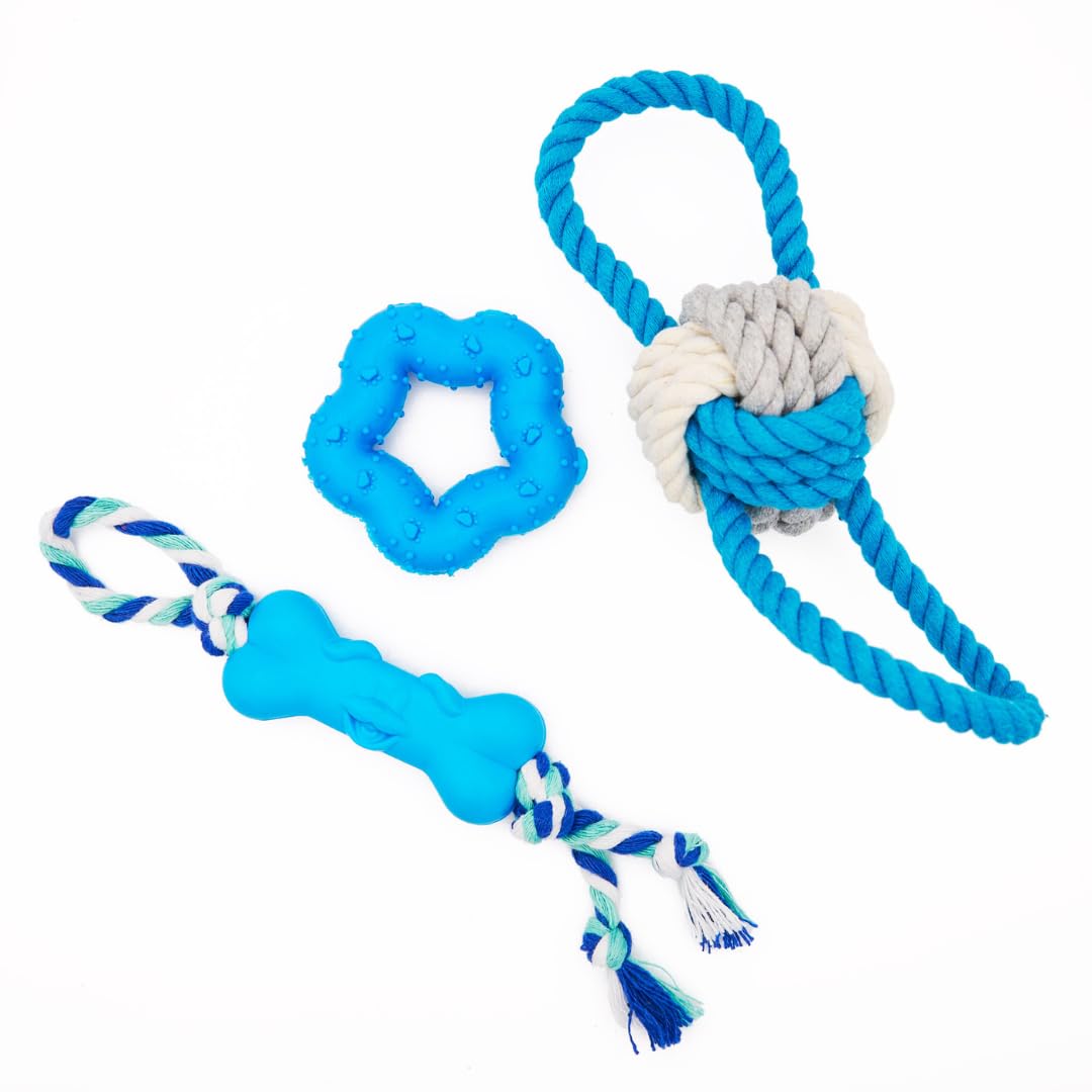 Juguetes para perros pequeños,3Juguetes para Cachorros Mordedores,Juguete para perros,Juguetes interactivos Mascotas,Hueso para Perro,Estrella,Pelota para Masticar,Higiene Dientes,Ecologico (Azul)