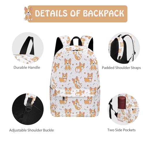 Corgi Cute 3PCS Backpack Set for Teens Elementary Middle High School, 17 Inch Lightweight Classic Bookpack 3 in 1 Set for Girls Boys, Kids Back to School Backpack with Lunch Box Pencil Case4