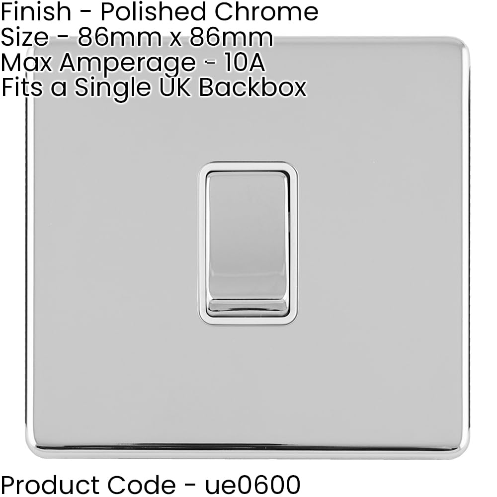 1-Gang-Lichtschalter, schraubenlos, poliertes Chrom, 2-Wege, 10 A, Wippschalter, dekorative Küche, Wohnzimmer, Schlafzimmer, 5 Stück