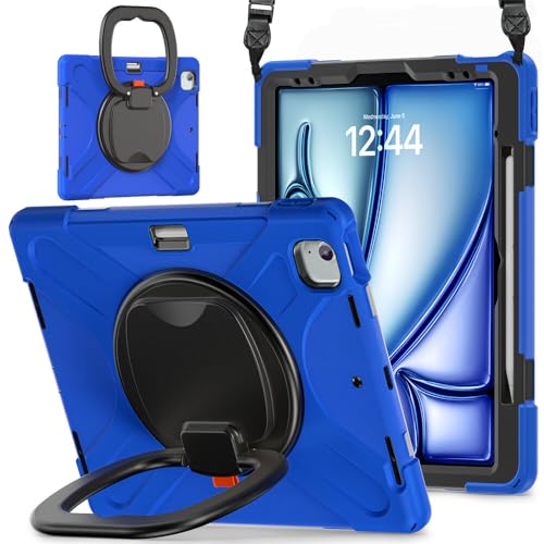 Étui silicone iPad Pro 11 2021 antichoc rotatif bleu avec sangle de maintien