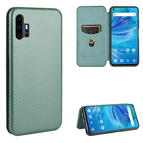 Pelanty UMIDIGI F2 ケース 手帳型 炭素繊維調 umidigi f2 携帯カバー UMIDIGI f2 背面ケース 軽量 薄型 財布型 カード収納 UMIDIGI F2 スマホケース マグネット ストラップ付き 耐衝撃 全面保護-グリーン