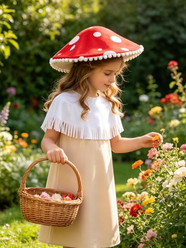 Disfraz infantil de hongo estilo botánico con sombrero y túnica miniatura 5