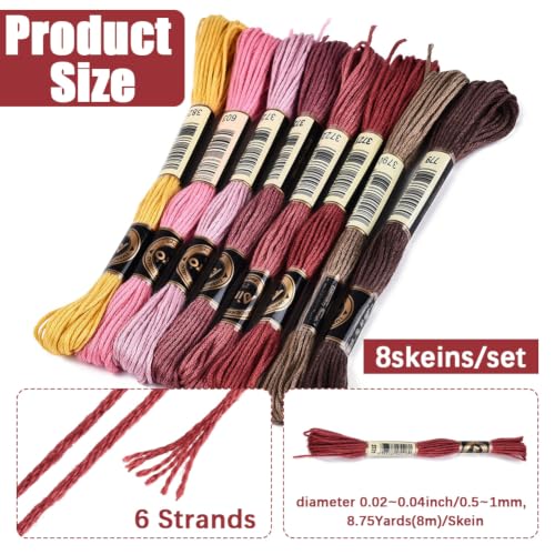 Image of 8 Skeins 70 Yards Dark Pink Embroidery Floss for Jewelry Knitting