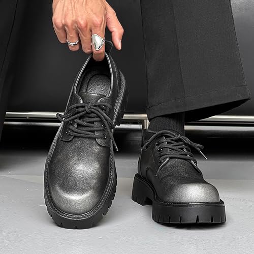 Men's Leather Lace Up Platform Dress Oxfords Vintage Round Toe Lug Sole Non Slip Derby Shoes for Formal Business Daily4