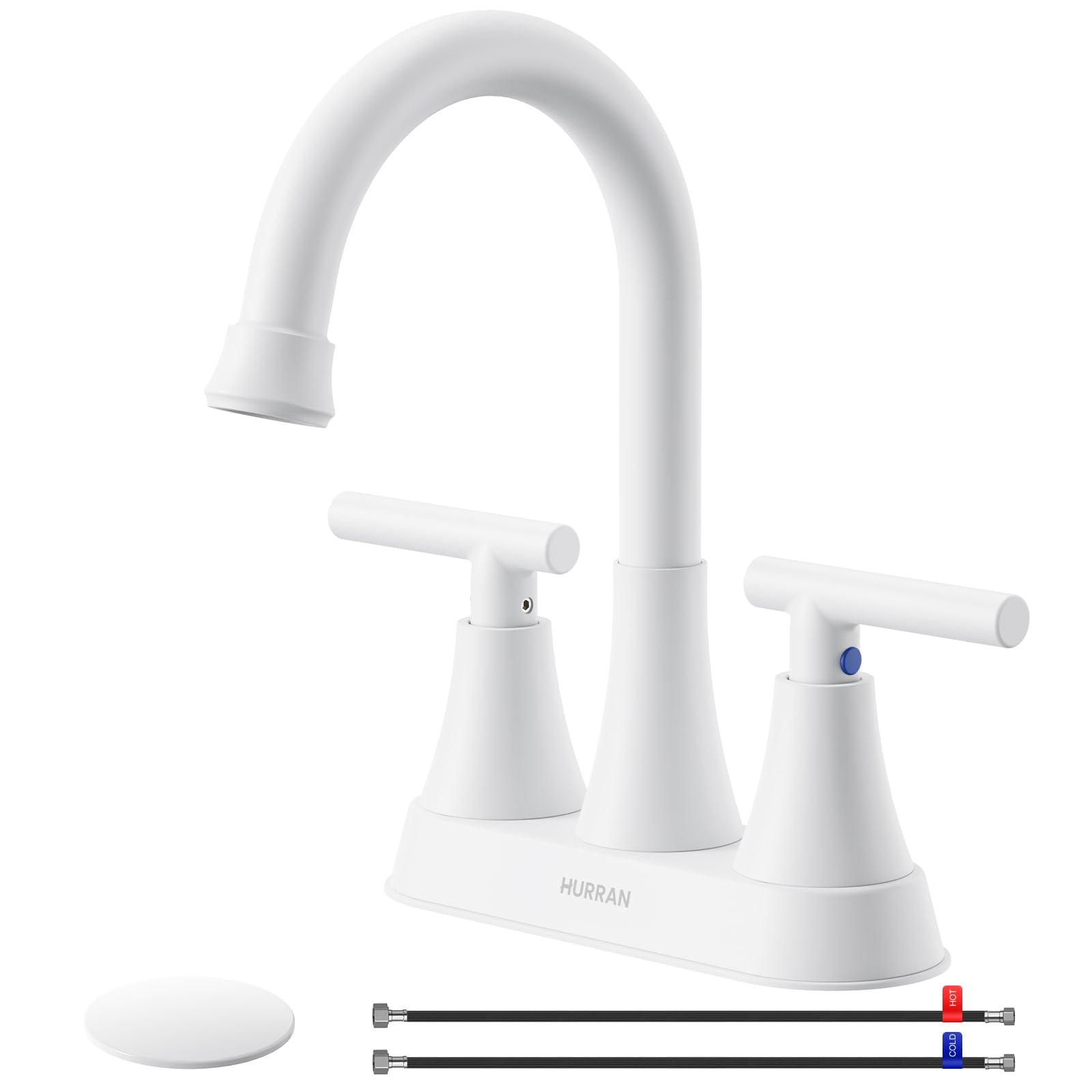 Bathroom Faucet, Hurran 4 inch Centerset 2-Handle Lead-Free, White