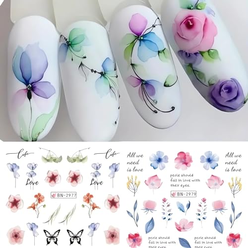 SINSEN 12 Designs Ink Flower Nail Art Stickers Leaves Daisy Lavender Floral Pattern Water Transfer Nail Decals Spring Summer Nail Designs Blossom Flowers Nail Art Decorations for Women Girls - Image 3
