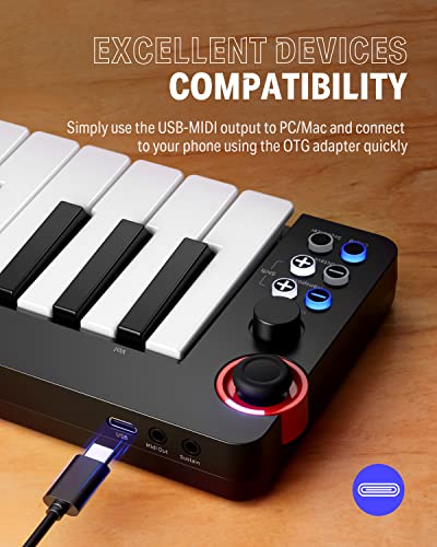 image for USB MIDI Keyboard Controller MINI 32-Key, Donner N-32 with Screen, Seq