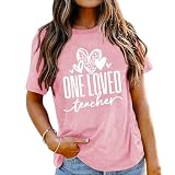 Teacher Valentines Shirt for Women:One Loved Teacher Valentine Shirt Lover Heart Graphic Short Sleeve Blouse Tops