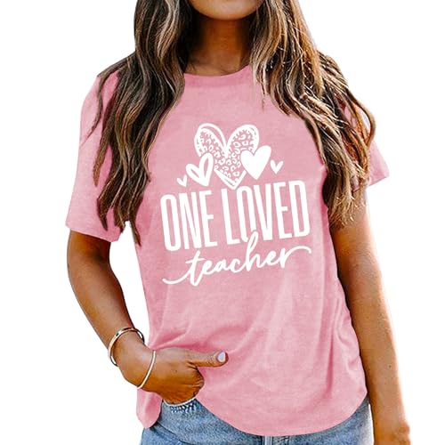 Teacher Valentines Shirt for Women:One Loved Teacher Valentine Shirt Lover Heart Graphic Short Sleeve Blouse Tops
