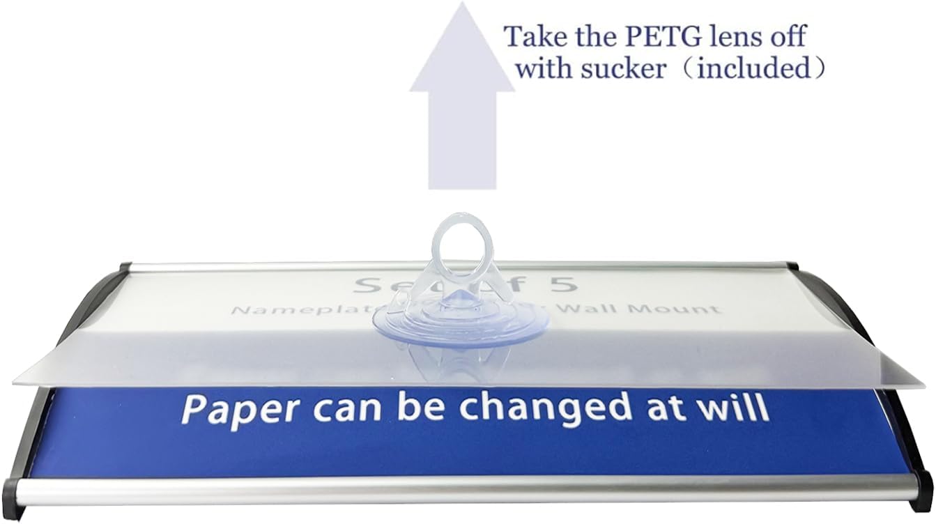 Set of 5 Curved Name Plate Holder 8" x 4" Wall Mount Office Business Door Sign Holder Aluminum Sturdy Office Sign Frame with Adhesive Tape Film for Business Cubicle Custom Display - Silver - Image 2