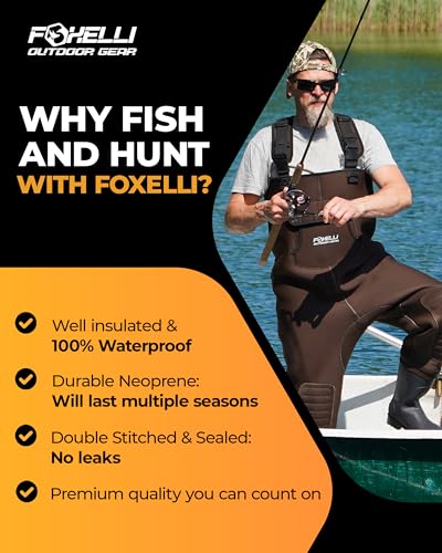 Image of Foxelli Chest Waders, Waterproof 4mm Neoprene Hunting & Fishing Waders for Men & Women with Boots