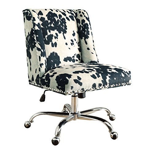 LinonDraper Wood Upholstered Office Chair in Black Cow Print