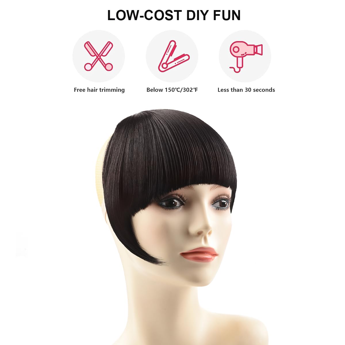 BUYOGET Clip in Fringe Hair Extension Dark Brown Straight Fake fringe Clip on Bangs Hair Clip for Women, #4 Dark Brown, 6 inches - Image 3