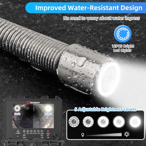 Image of Sanyipace Drain Camera 100FT /30M, 23mm /0.9in FHD Sewer Inspection Camera, 5X Zoom, Distance Counter, 9 inch IPS Screen, DVR & Voice Recorder, 32GB Card, for Sewer Line, Pipe, Duct, Plumbing, Plumber, Home