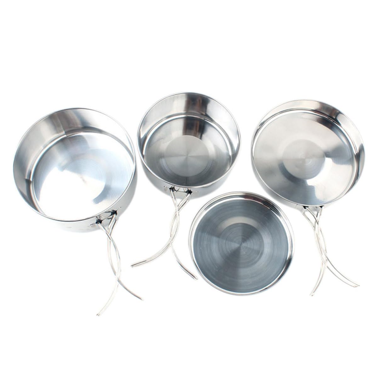 Sosoport 4piezas Platos Acero Inoxidable para Camping Juego De Olla Utensilios De Cocina Accesorios para Exteriores