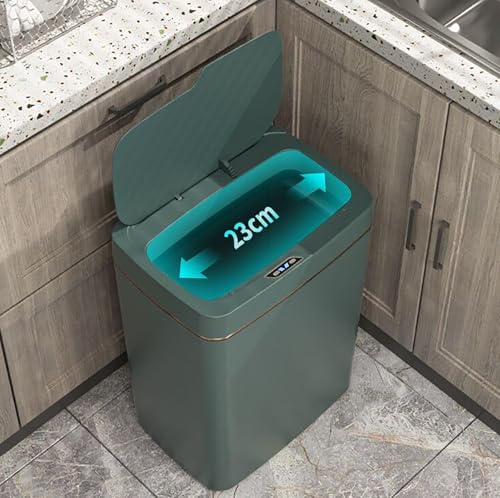 Image of House of Quirk Plastic Automatic Bathroom Trash Can, Smart Garbage Can with Lid Small Bin, Motion Sensor BIN Touchless, Kitchen Trash Can Slim Waste Basket (18Litre, Green)