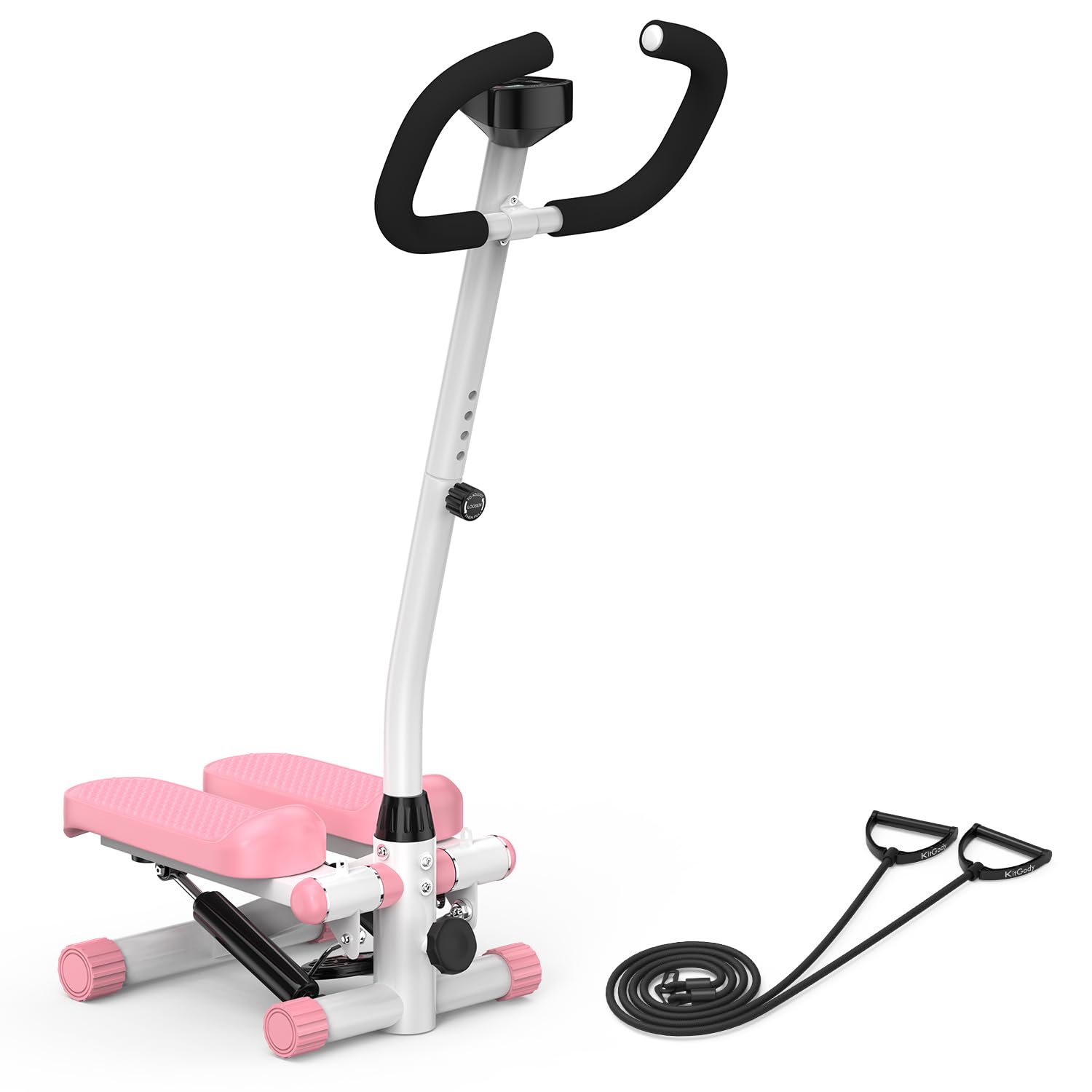 KitGodySteppers for Exercise at Home, Stair Stepper with Handlebar 330 lb Capacity, Workout Stepper Machine for Exercise at Home, Step Machine with Resistance Bands, Pink