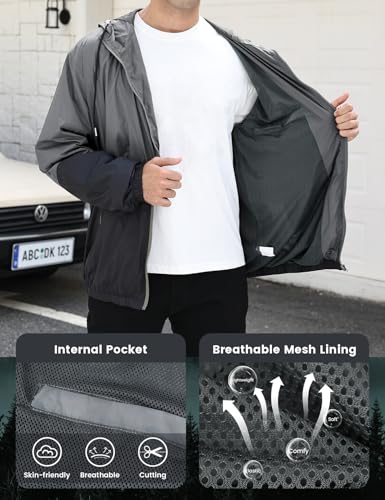 Yimoon Windbreaker Jackets for Men Lightweight Hooded Outdoor Jacket Oversized Zip Up Patchcolor Raincoat Jacket4