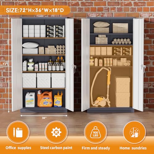 Image of Greenvelly Metal Storage Cabinet with 2 Doors and 4 Adjustable Shelves,72 inch Locking Metal Garage Cabinet, Steel Tool Cabinets, Lockable Filling Cabinet for Home, Office, Garage, School(36 inch W x 18 inch D)