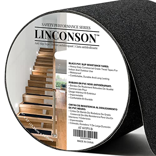 linconson Black Slip Resistant Stairs Tread & Grip Tape 6 INCH X 33 FEET Anti Slip Adhesive ROLL Premium Grade