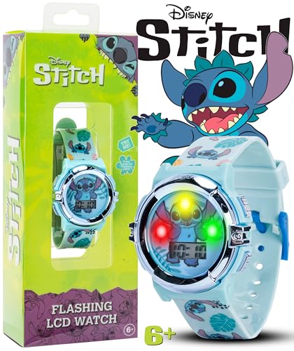 disney stitch kids lcd watch  flashing light-up dial digital time display adjustable strap fun character design perfectfor boys amp girls  fits wrists 55 to 8