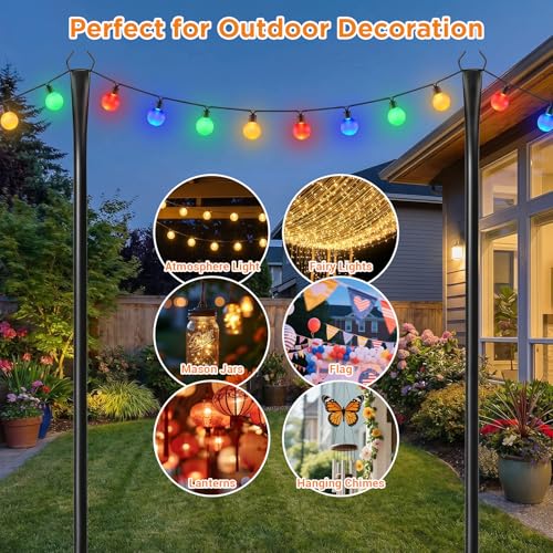 10FT String Light Poles, Heavy Duty Outdoor Light Pole Stand, 5-Prong Reinforced Steel Base, Anti-Rust, for Patio Garden Deck, Support Bistro & Edison Bulb Lights (2 Pack) - image 3