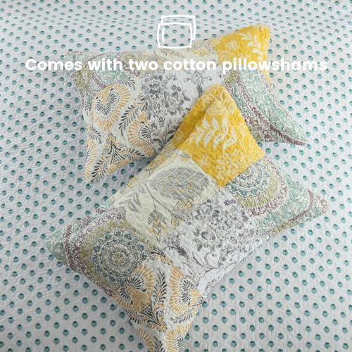 Secgo King Size Comforter Set- 100% Cotton Quilt King Size Set, Green, Sage bedspreads (96 * 108 Inch) with 2 Pillow Shams, Patchwork Reversible Lightweight Bedding