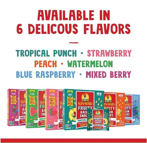 Image of Sun-Maid Tropical Punch Fruity Raisin Snacks - (56 Pack) 0.7 oz Pouches - Tropical Punch Raisins - Dried Fruit Snack for Lunches and Snacks