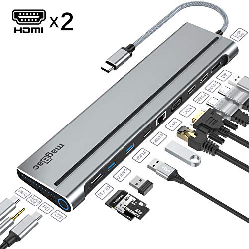 MagBac USB C Adapter, Laptop Docking Station,Universal 14 in 1 Triple Monitor Typc
