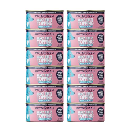 Pets Deli Topping für Hunde mit Huhn & Lachs in Sauce, 12x70g
