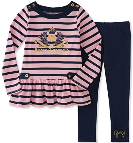 Juicy Couture Girls' Toddler Tunic Legging Set, Pink Daisy/Medieval Blue, 3T