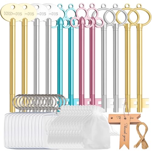 48 Piezas 12 Boligrafos Bonitos Forma de Llave 12 Llaveros para Personalizar 12 Bolsitas de Gasa Blanca y 12 Etiquetas Kraft Set Ideales Regalo Papeleria Navidad Cumpleaños Bolis Legami Halloween