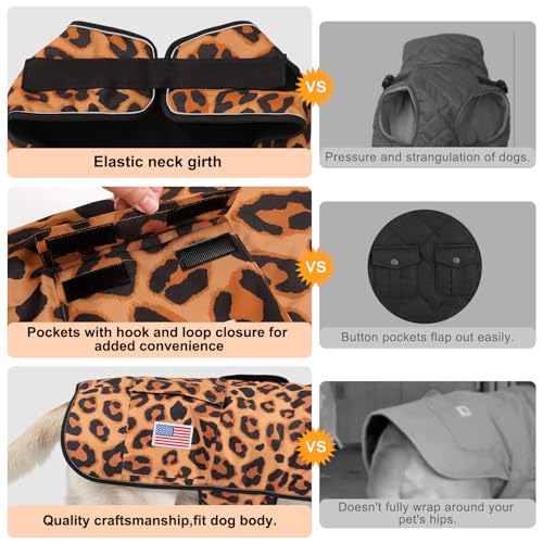 Image of BEAUTYZOO Dog Winter Coat for X-Large Dogs, Waterproof Canvas Jackets | Warm Fleece Great Dane Sweater, Reflective Cold Weather Coats, Windproof Blanket Clothes for Female Male Doggie, Leopard XL
