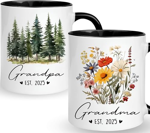 Promoted To Grandparents 2025 Mug Set, Baby Announcement Gifts For Grandparents, Grandma And Grandpa...